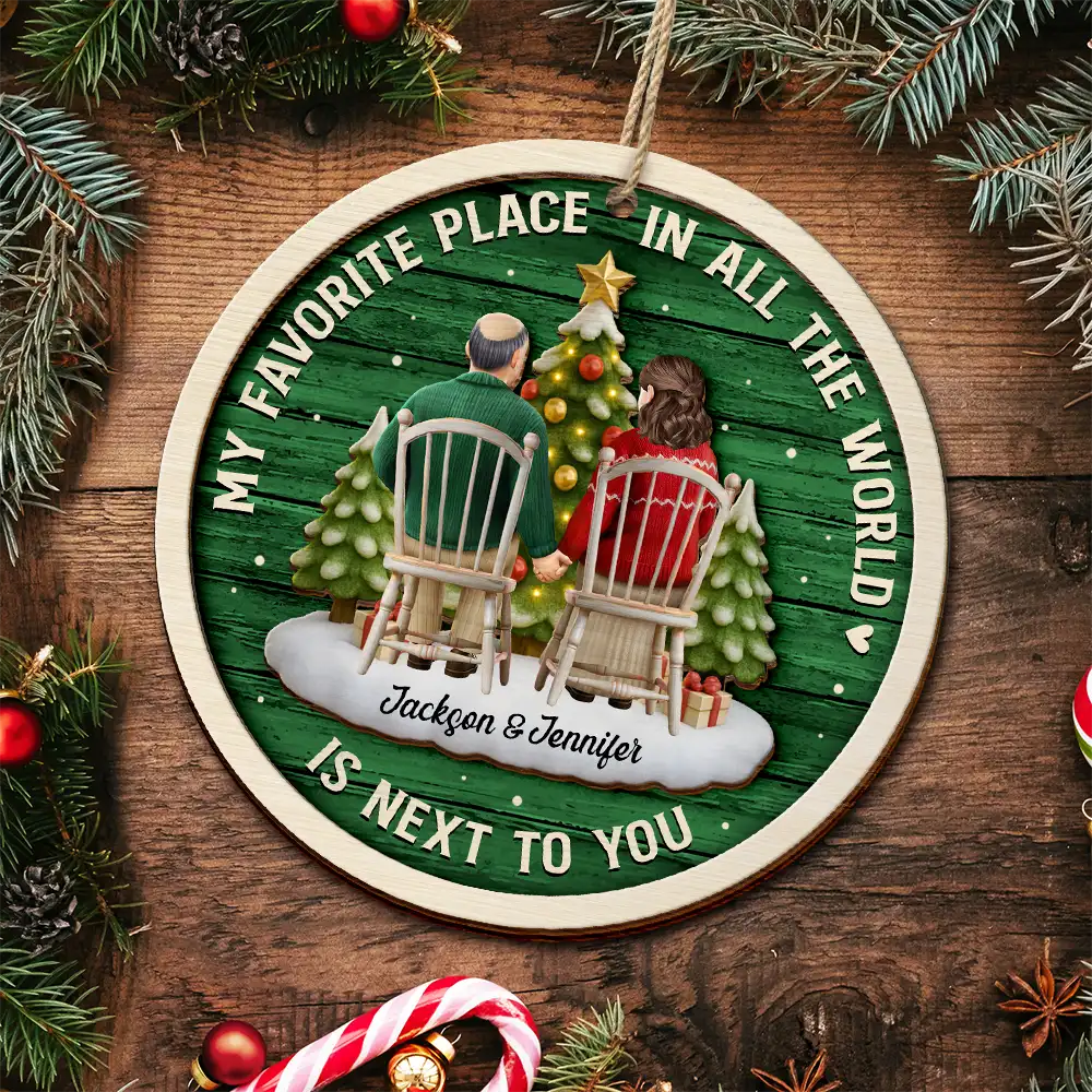 3D Effect Couple My Favorite Place - Personalized 2-Layered Wooden Ornament - Image 4