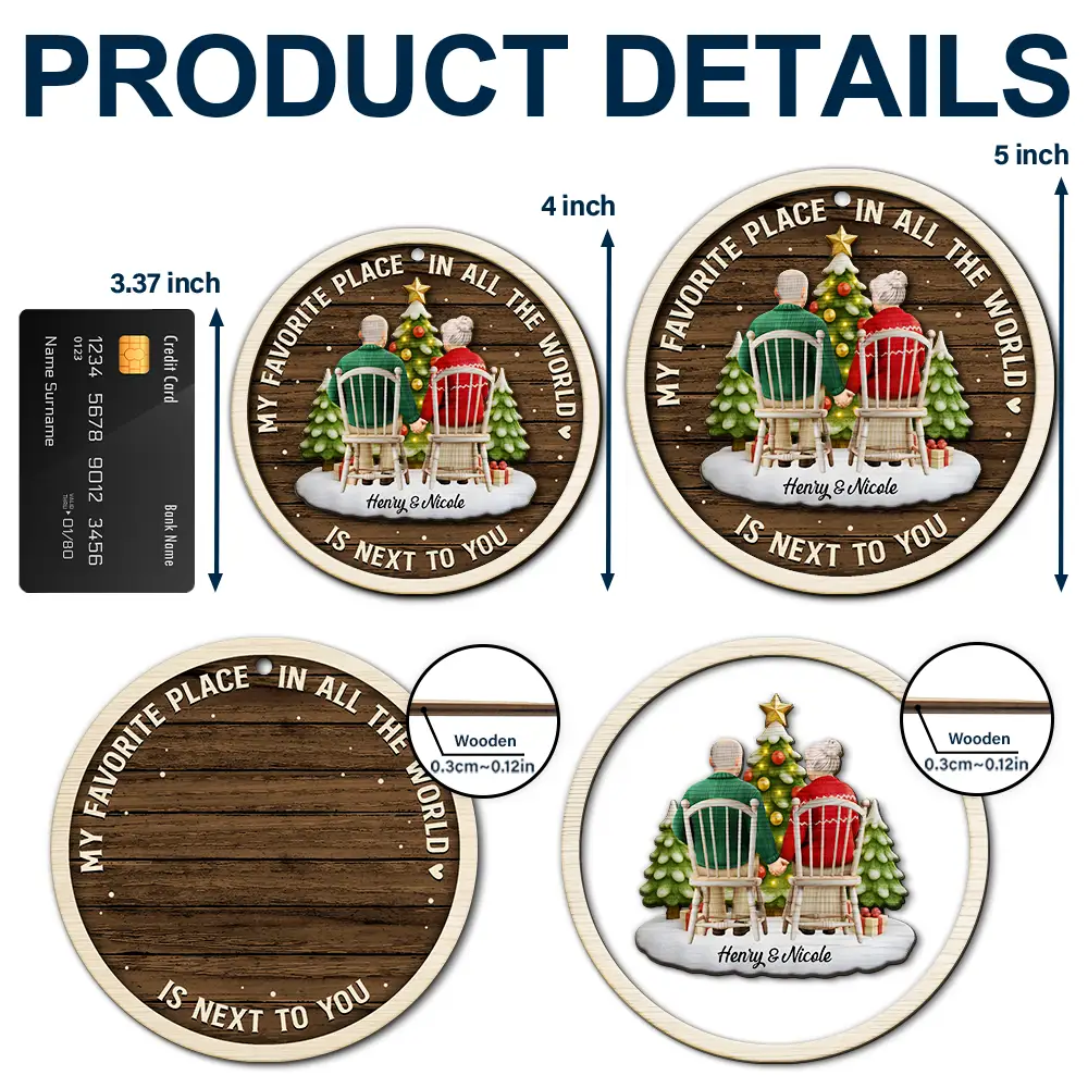 3D Effect Couple My Favorite Place - Personalized 2-Layered Wooden Ornament - Image 5