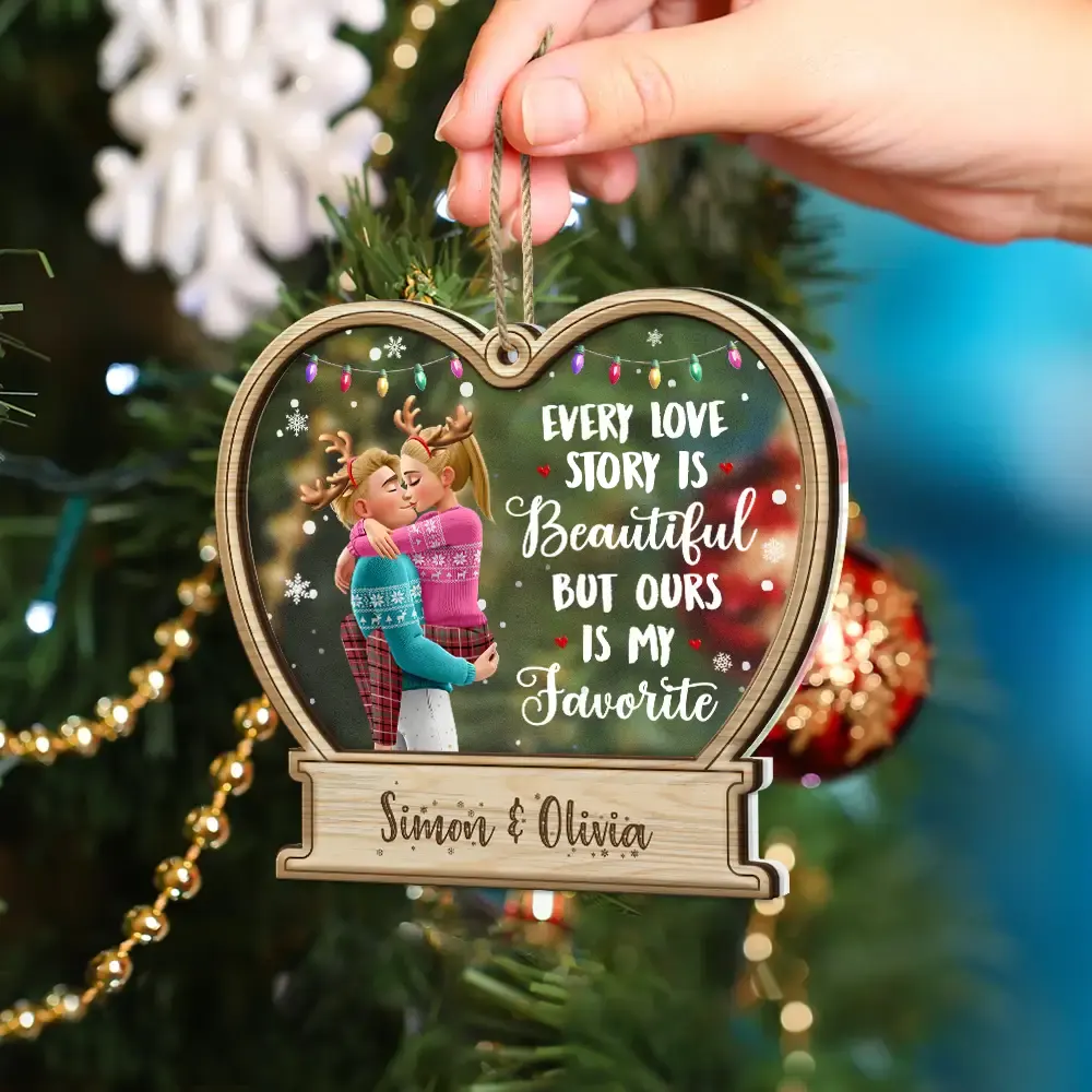 3D Effect Couple Our Love Is My Favorite - Personalized 2-Layered Mix Ornament - Image 4