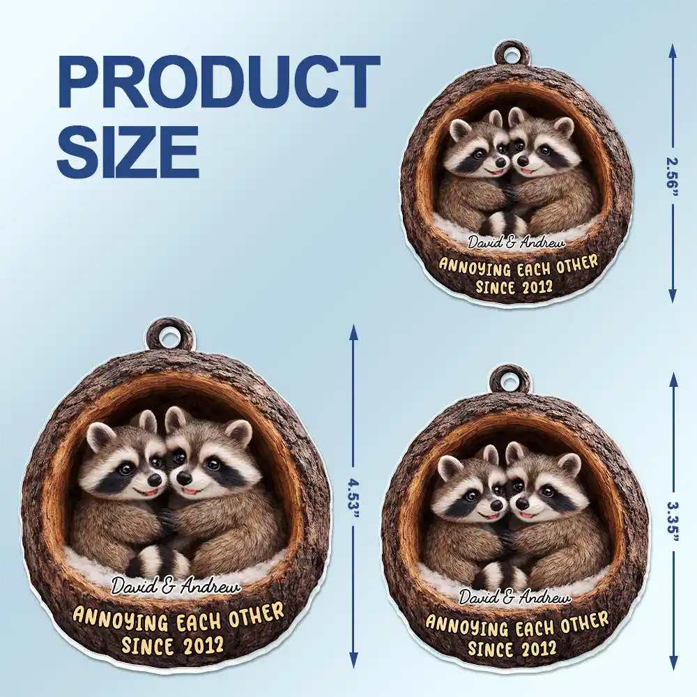 3D Effect Couple Raccoon Annoying Each Other - Personalized Acrylic Car Hanger - Image 4