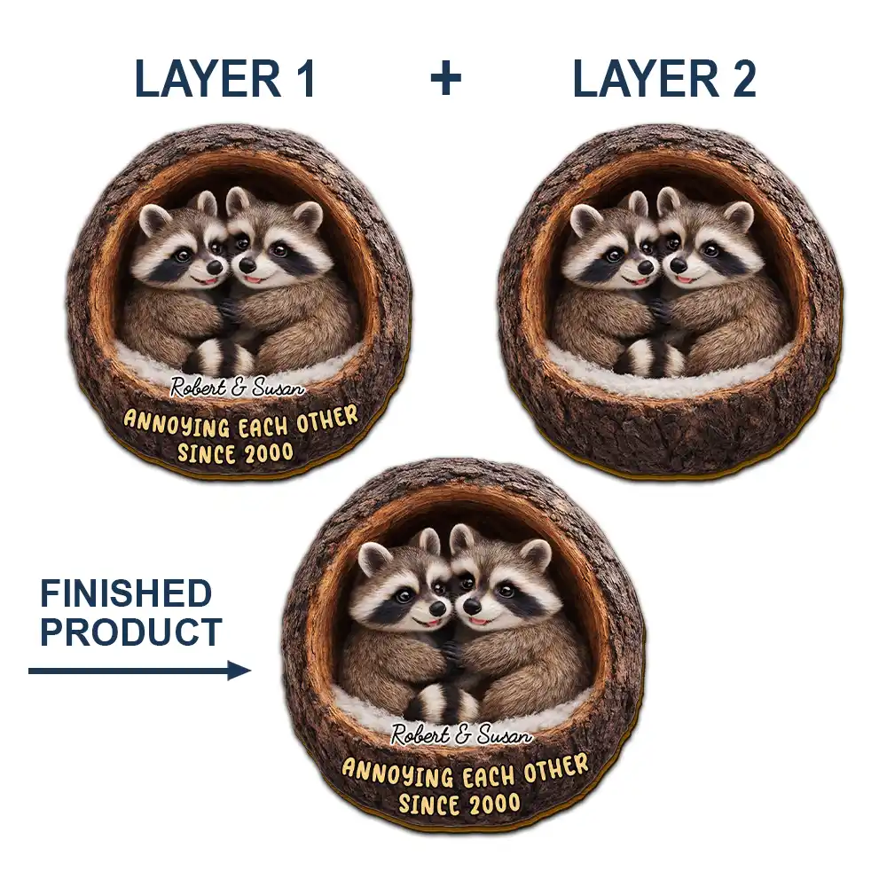3D Effect Couple Raccoon Annoying Each Other - Personalized Custom Shaped Car Visor Clip - Image 5
