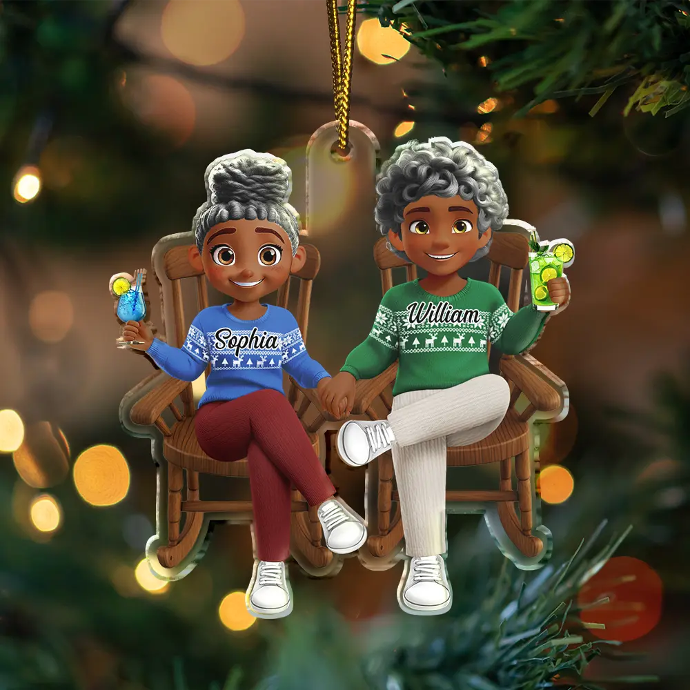 3D Effect Couple Sitting And Holding Hand - Personalized Custom Shaped Acrylic Ornament - Image 3