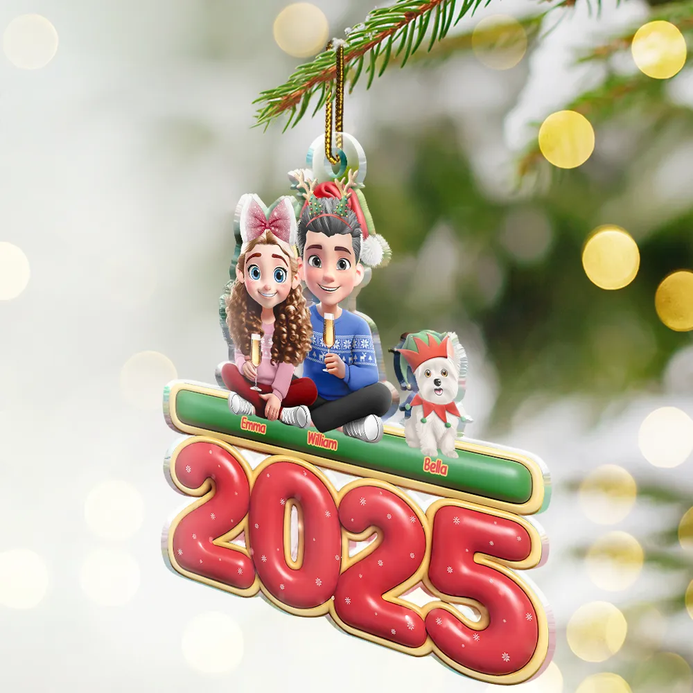 3D Effect Couple Sitting With Dogs - Personalized Custom Shaped Acrylic Ornament - Image 2