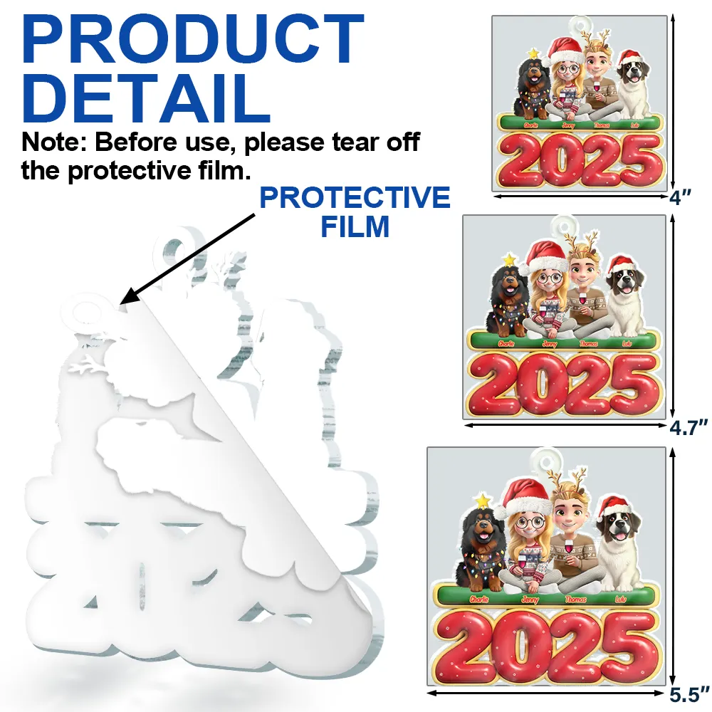 3D Effect Couple Sitting With Dogs - Personalized Custom Shaped Acrylic Ornament - Image 6
