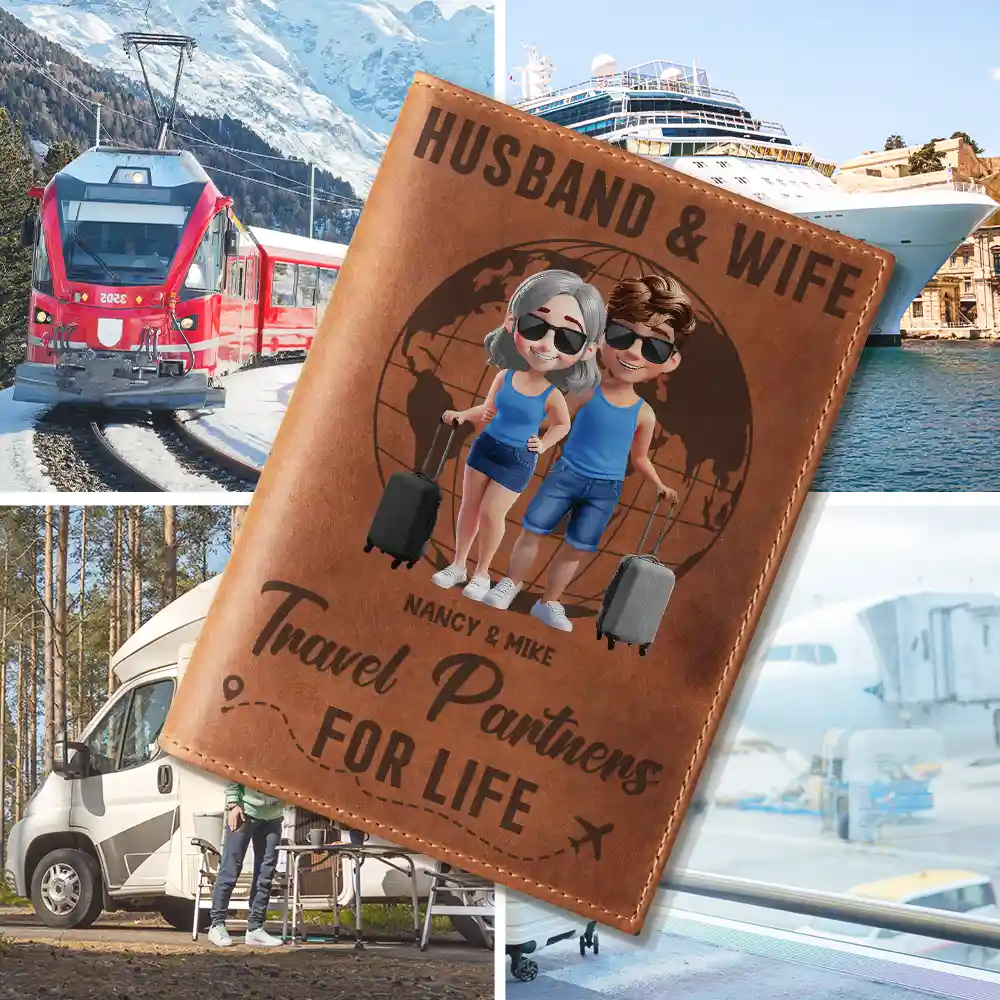 3D Effect Couple Travel Partners For Life - Personalized Combo 2 Leather Passport Holders - Image 6