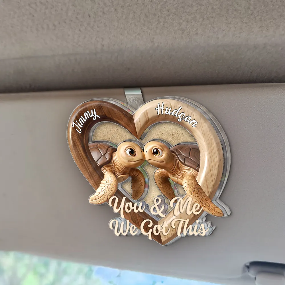 3D Effect Couple Turtles You & Me We Got This - Personalized Custom Shaped Acrylic Car Visor Clip - Image 2