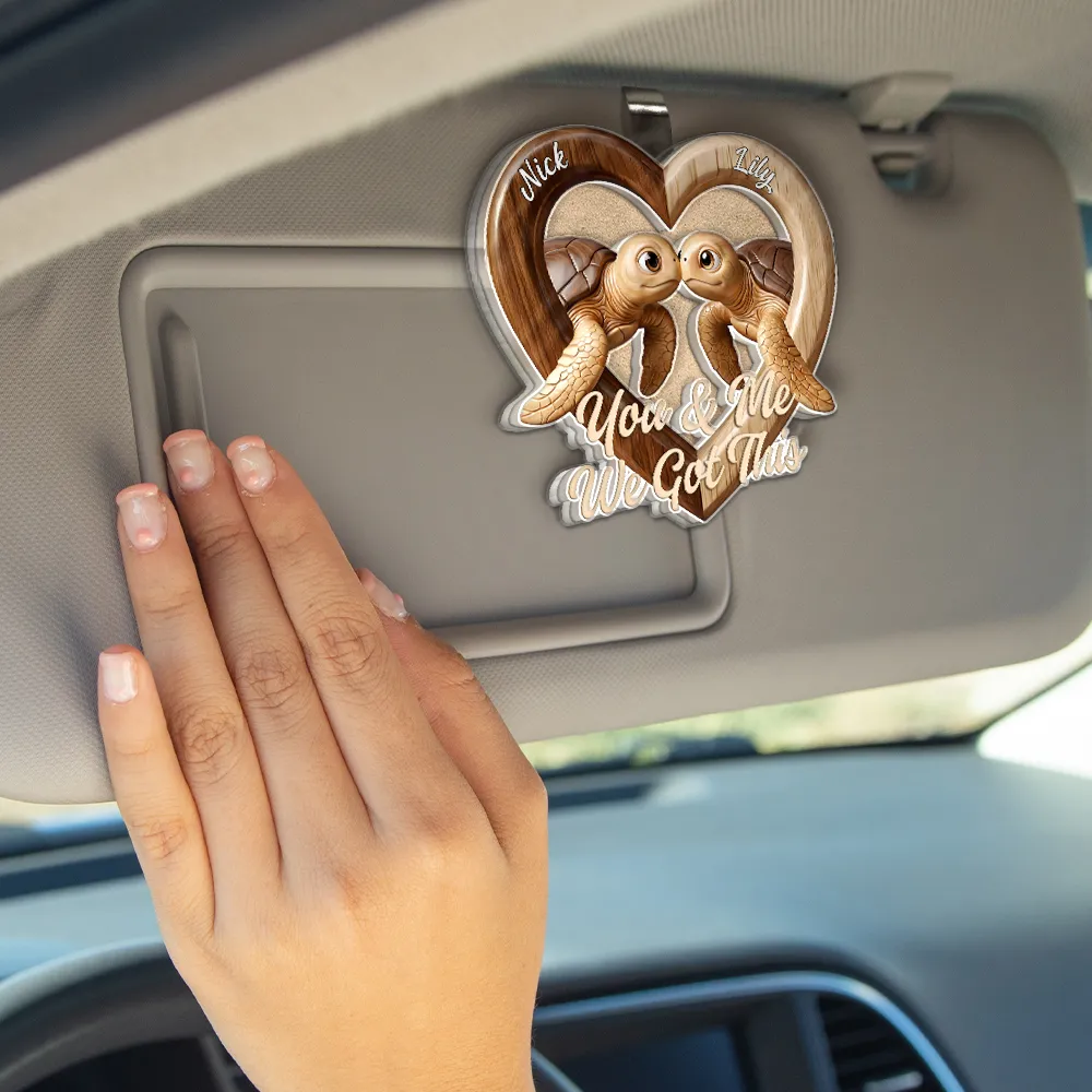 3D Effect Couple Turtles You & Me We Got This - Personalized Custom Shaped Acrylic Car Visor Clip - Image 4