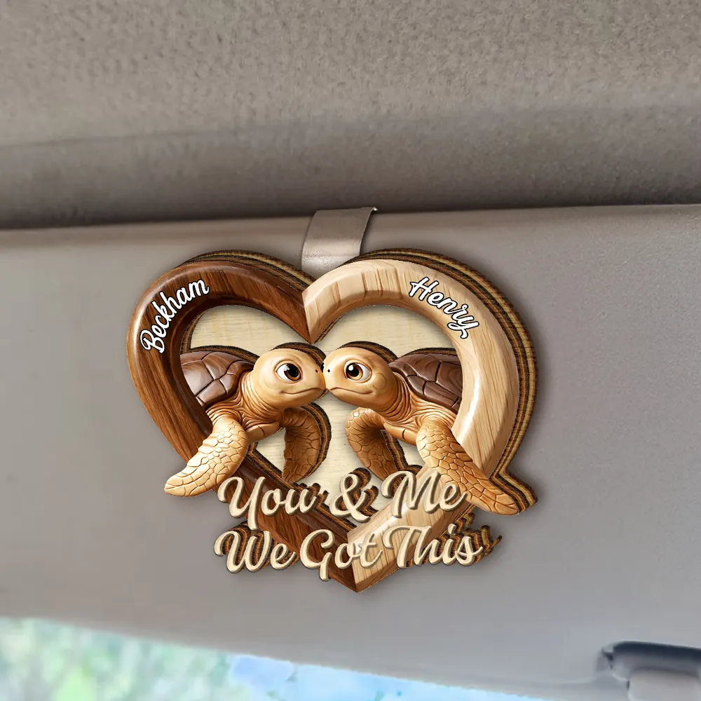 3D Effect Couple Turtles You & Me We Got This - Personalized Custom Shaped Car Visor Clip - Image 2