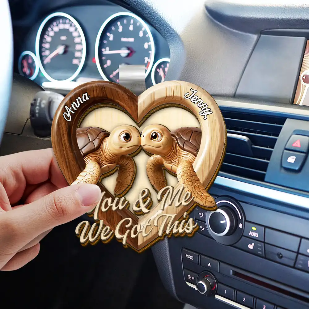 3D Effect Couple Turtles You & Me We Got This - Personalized Custom Shaped Car Visor Clip - Image 3