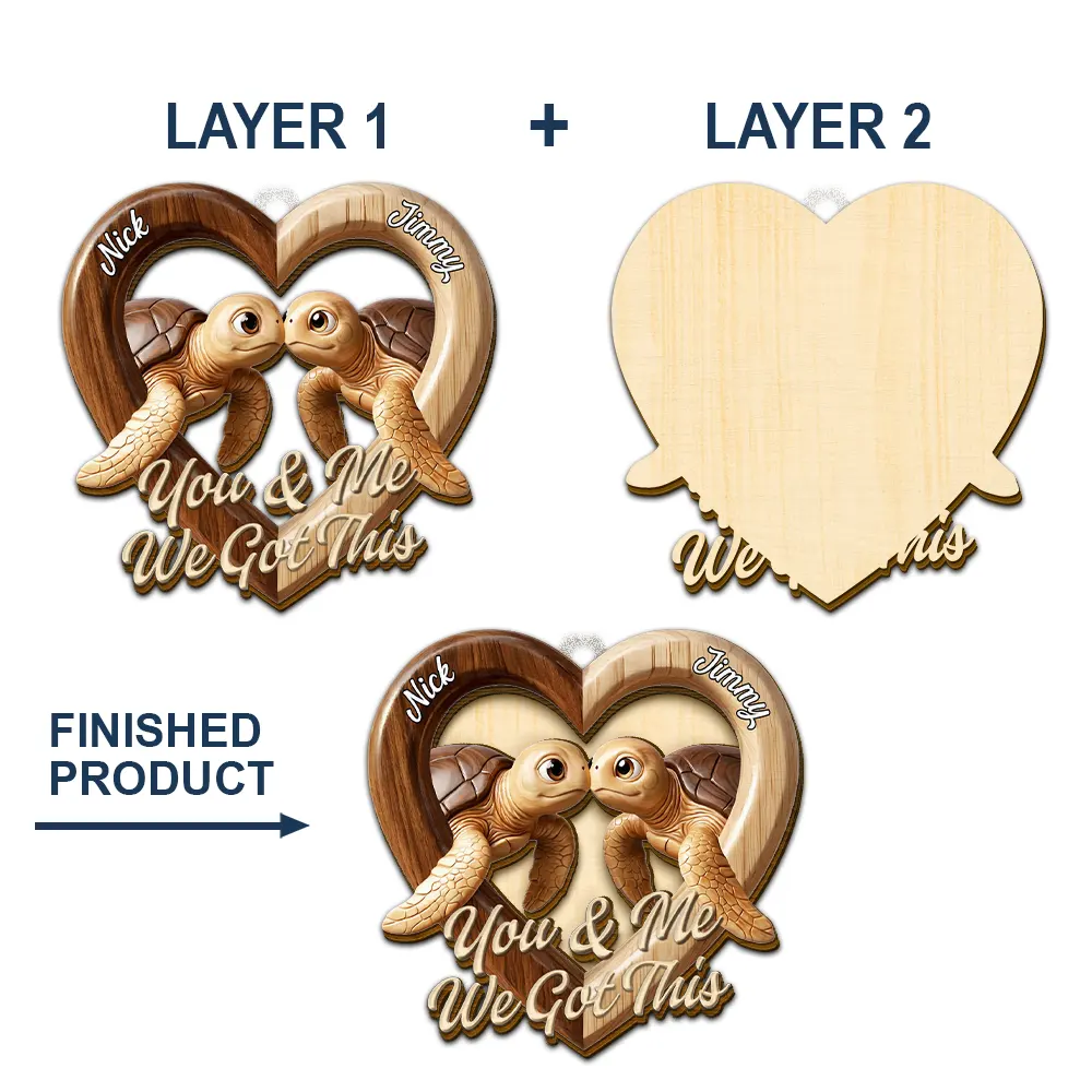 3D Effect Couple Turtles You & Me We Got This - Personalized Custom Shaped Car Visor Clip - Image 5