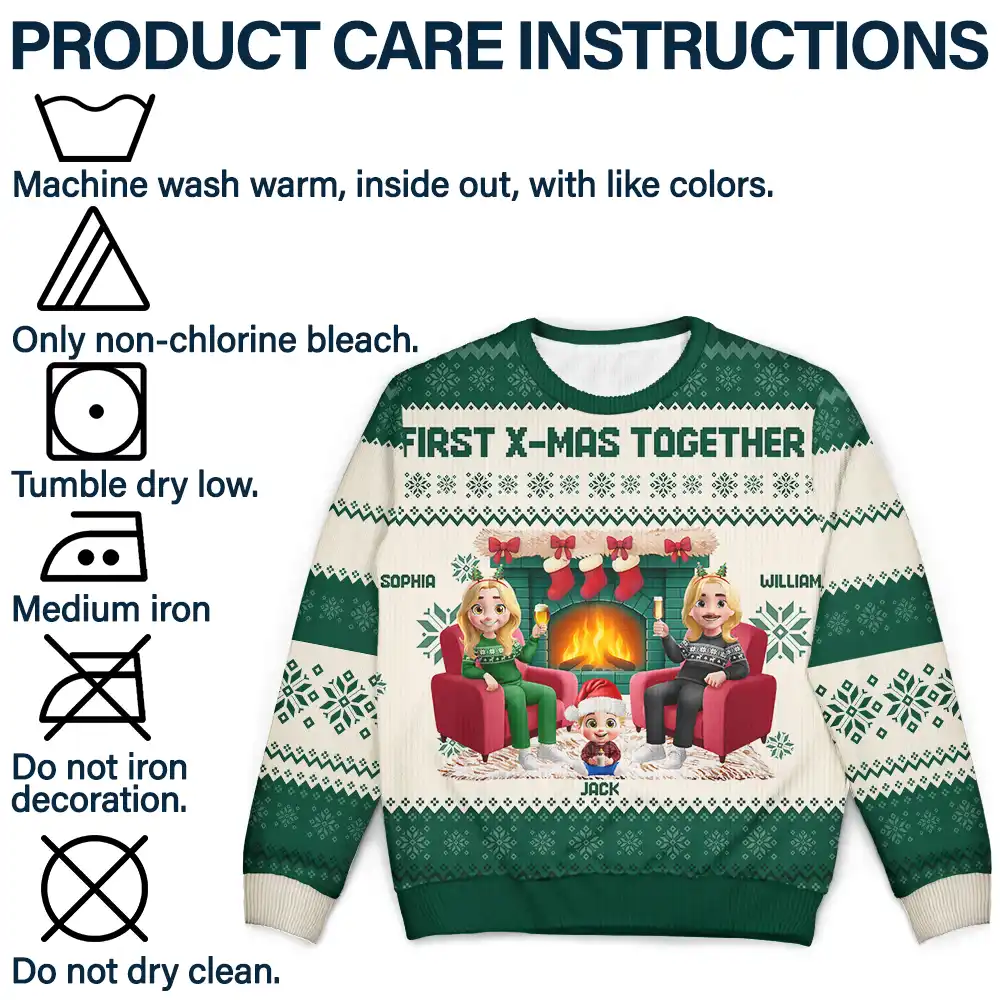 3D Effect Couple With Kids And Pets - Personalized Unisex Ugly Sweater - Image 7