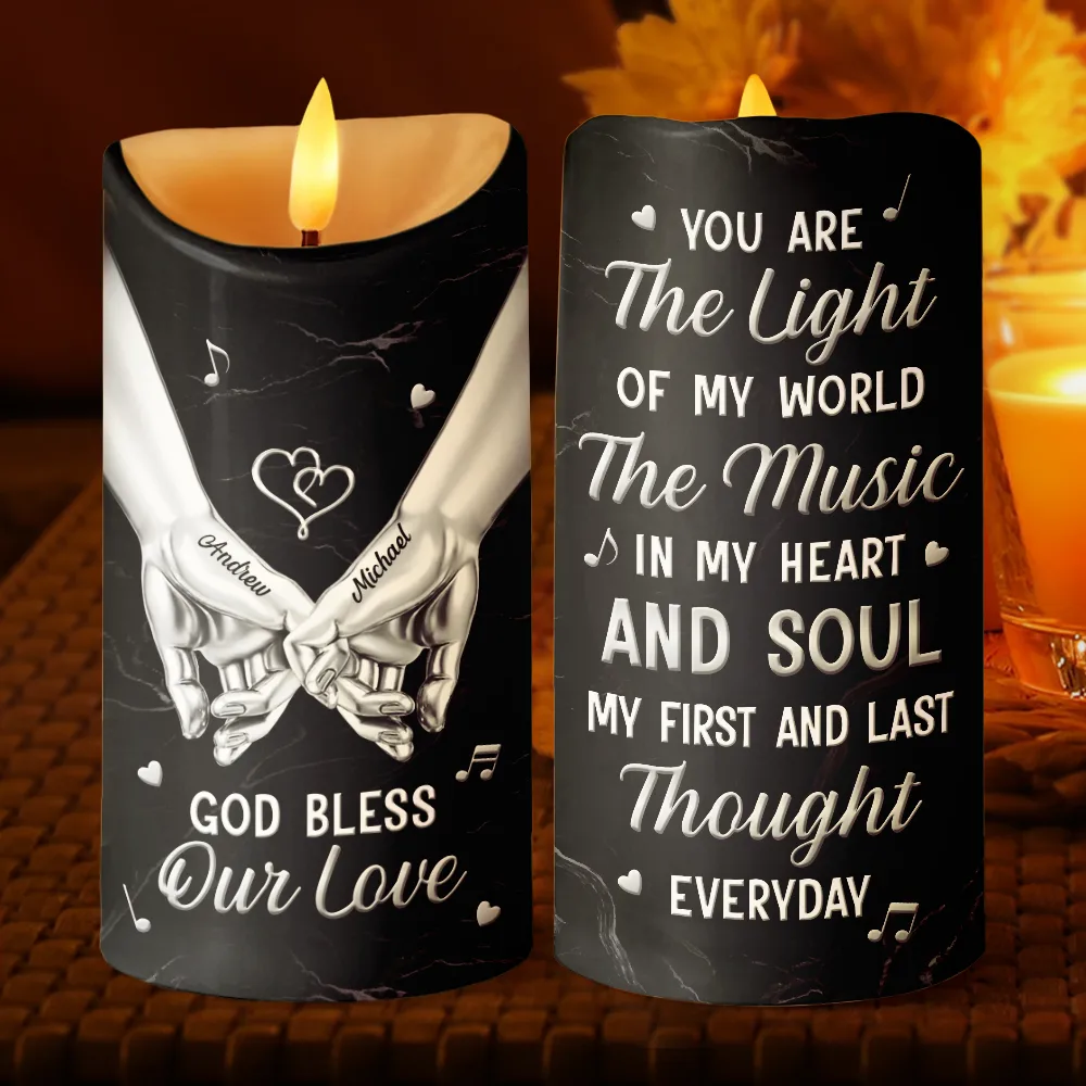 3D Effect Couple You Are The Light Of My World - Personalized Flameless LED Candle - Image 2