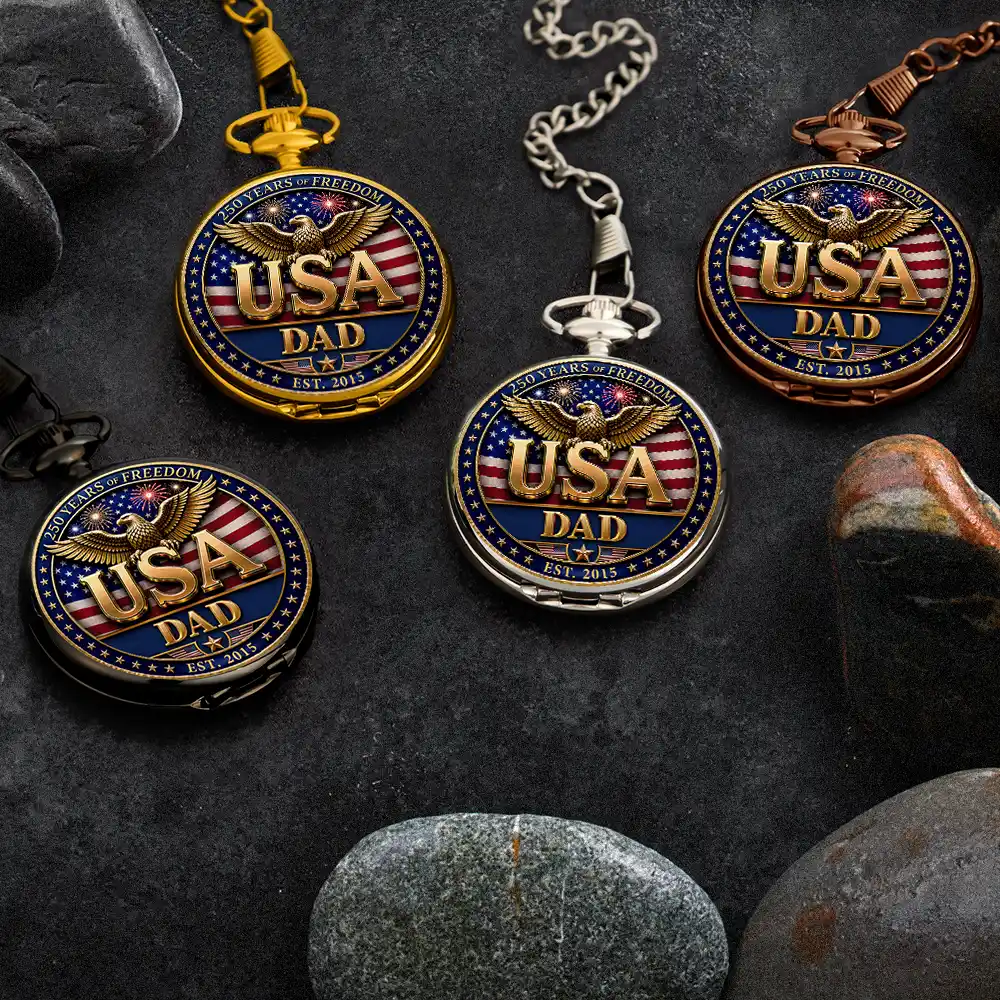 3D Effect Dad Grandpa 250 Years Of Freedom - Personalized Pocket Watch - Image 5