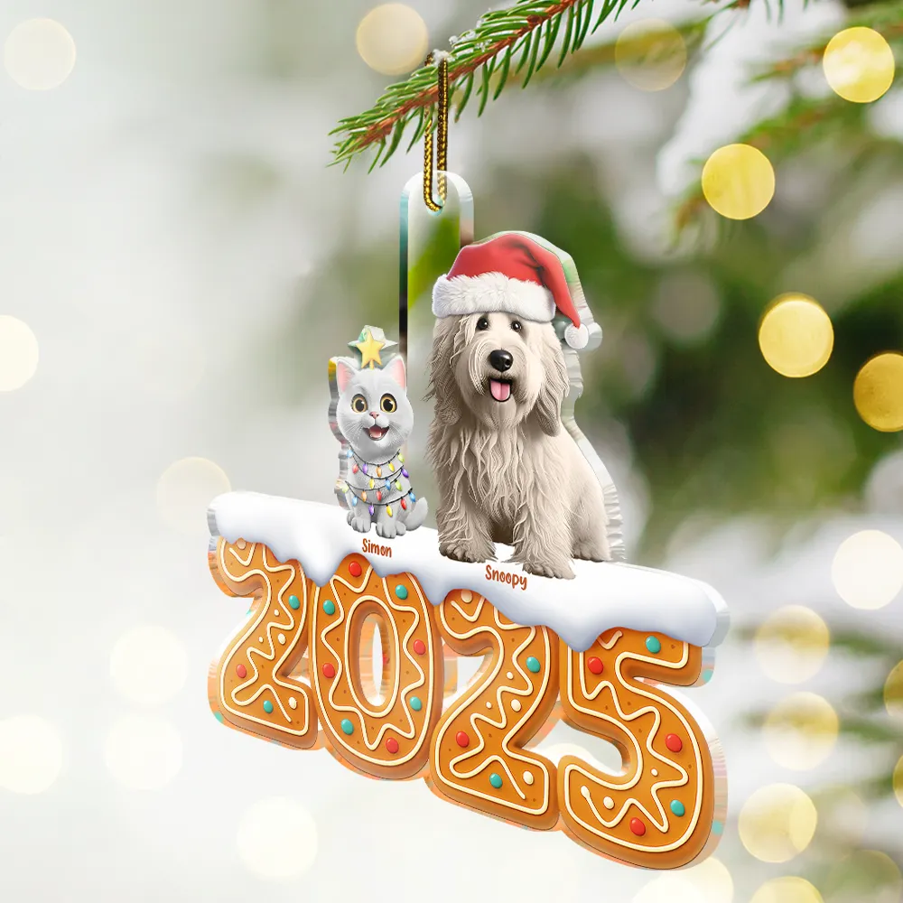 3D Effect Dog Cat Christmas Gingerbread - Personalized Custom Shaped Acrylic Ornament - Image 2