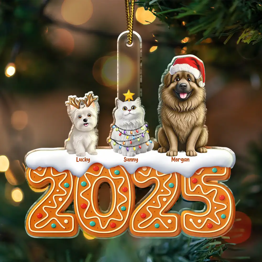 3D Effect Dog Cat Christmas Gingerbread - Personalized Custom Shaped Acrylic Ornament - Image 3