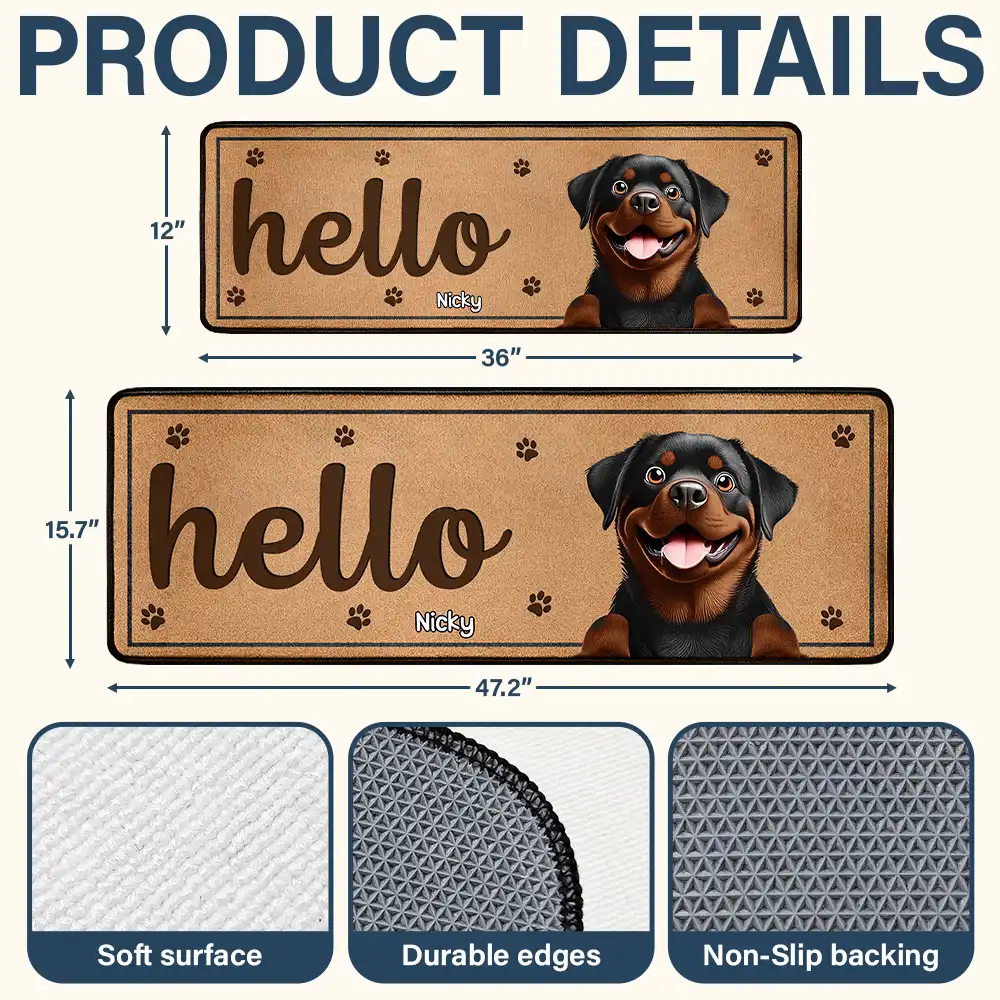 3D Effect Dog Cat Hello Welcome To Our Home - Personalized Runner Rug - Image 4