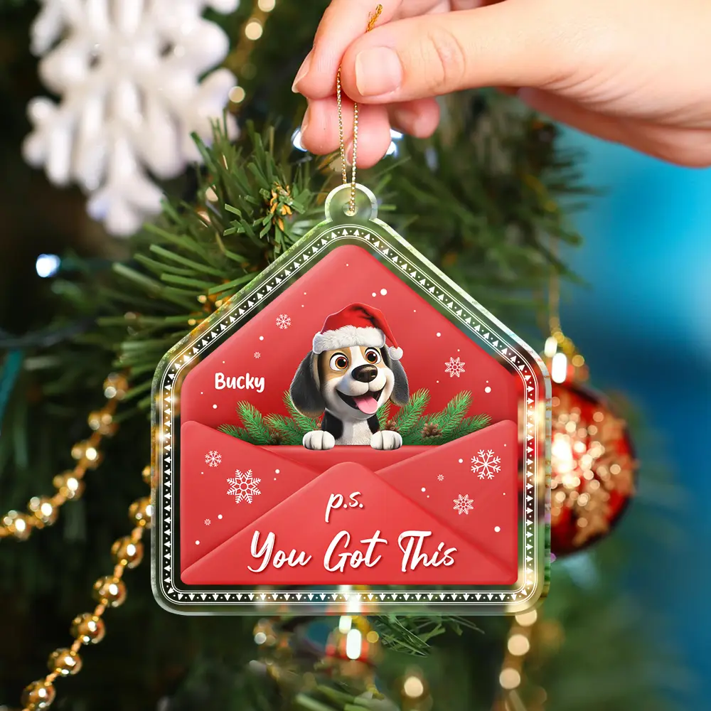 3D Effect Dog Cat P.s. You Got This - Personalized Custom Shaped Acrylic Ornament - Image 4