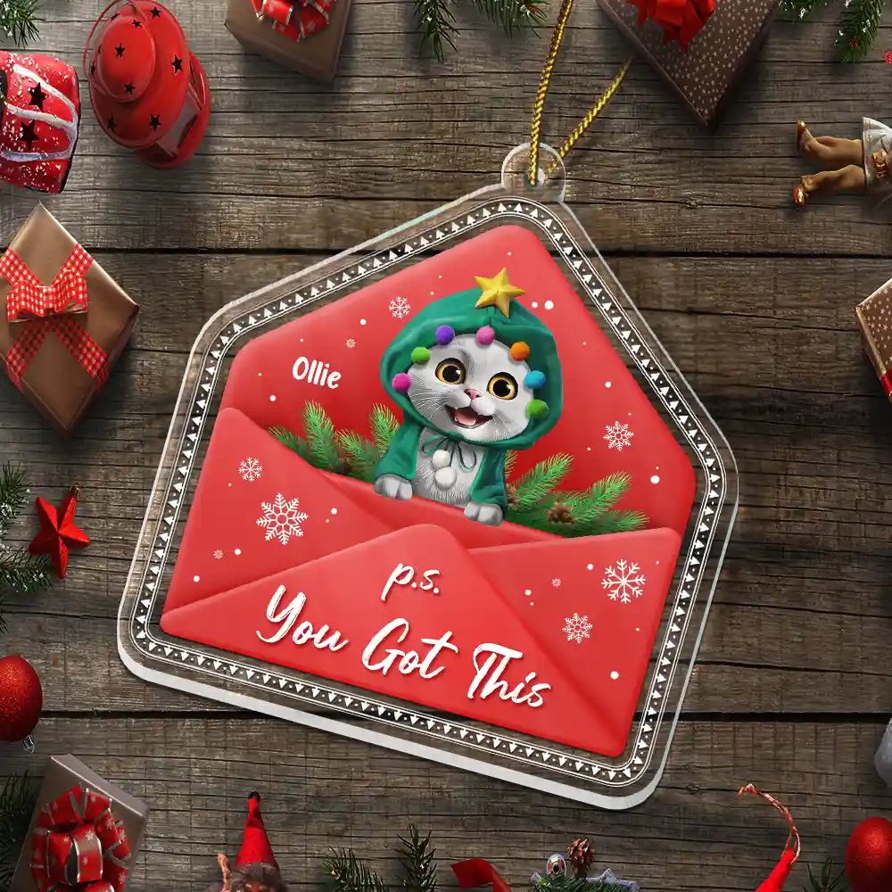 3D Effect Dog Cat P.s. You Got This - Personalized Custom Shaped Acrylic Ornament - Image 5