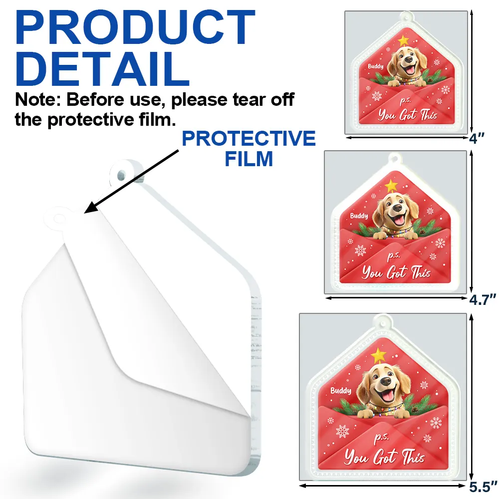 3D Effect Dog Cat P.s. You Got This - Personalized Custom Shaped Acrylic Ornament - Image 6