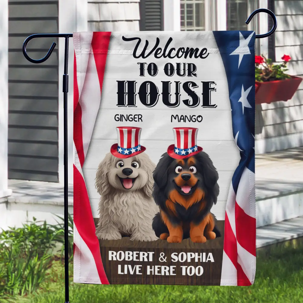 3D Effect Dog Cat Welcome To Our House - Personalized Flag - Image 3