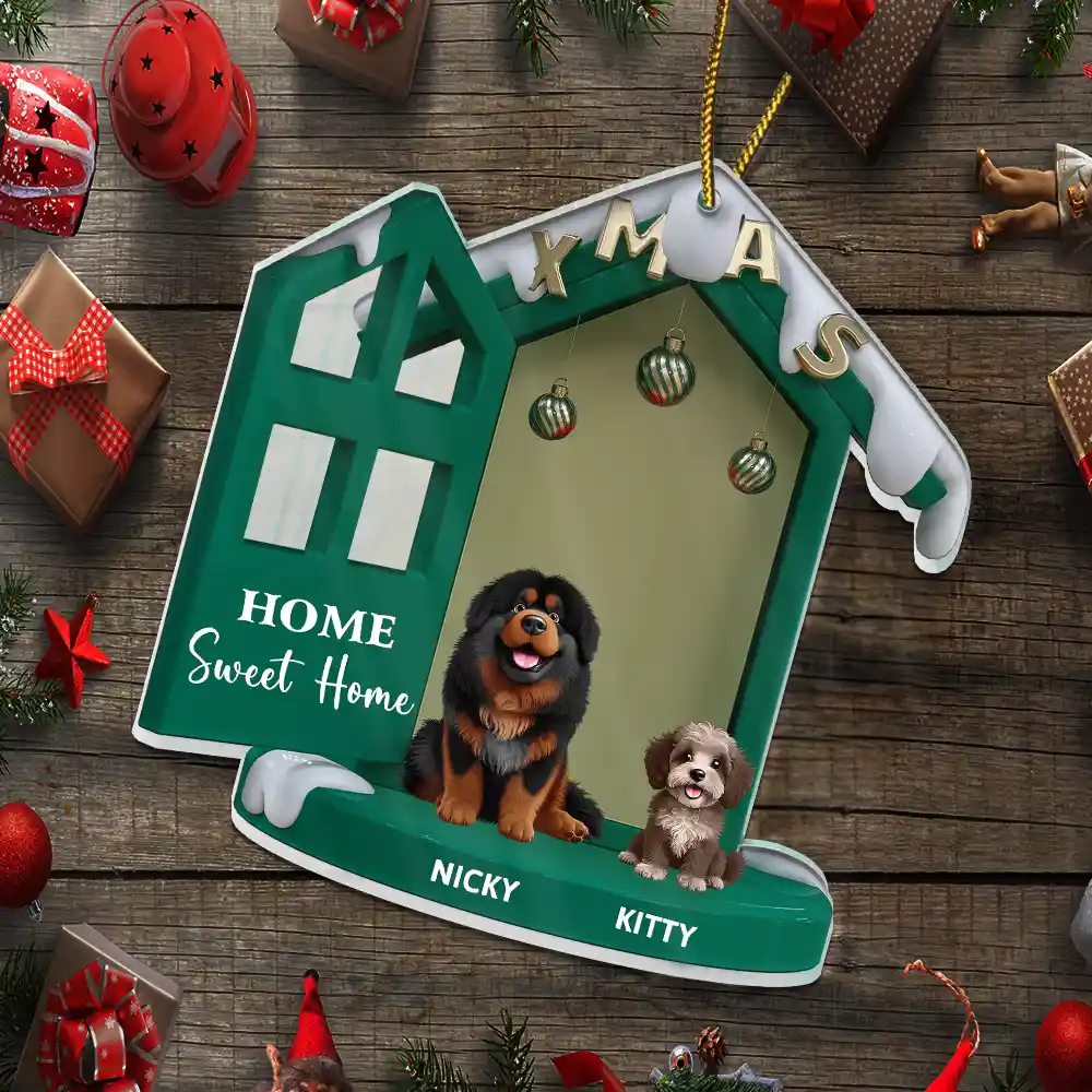 3D Effect Dog Home Sweet Home - Personalized Custom Shaped Acrylic Ornament - Image 5