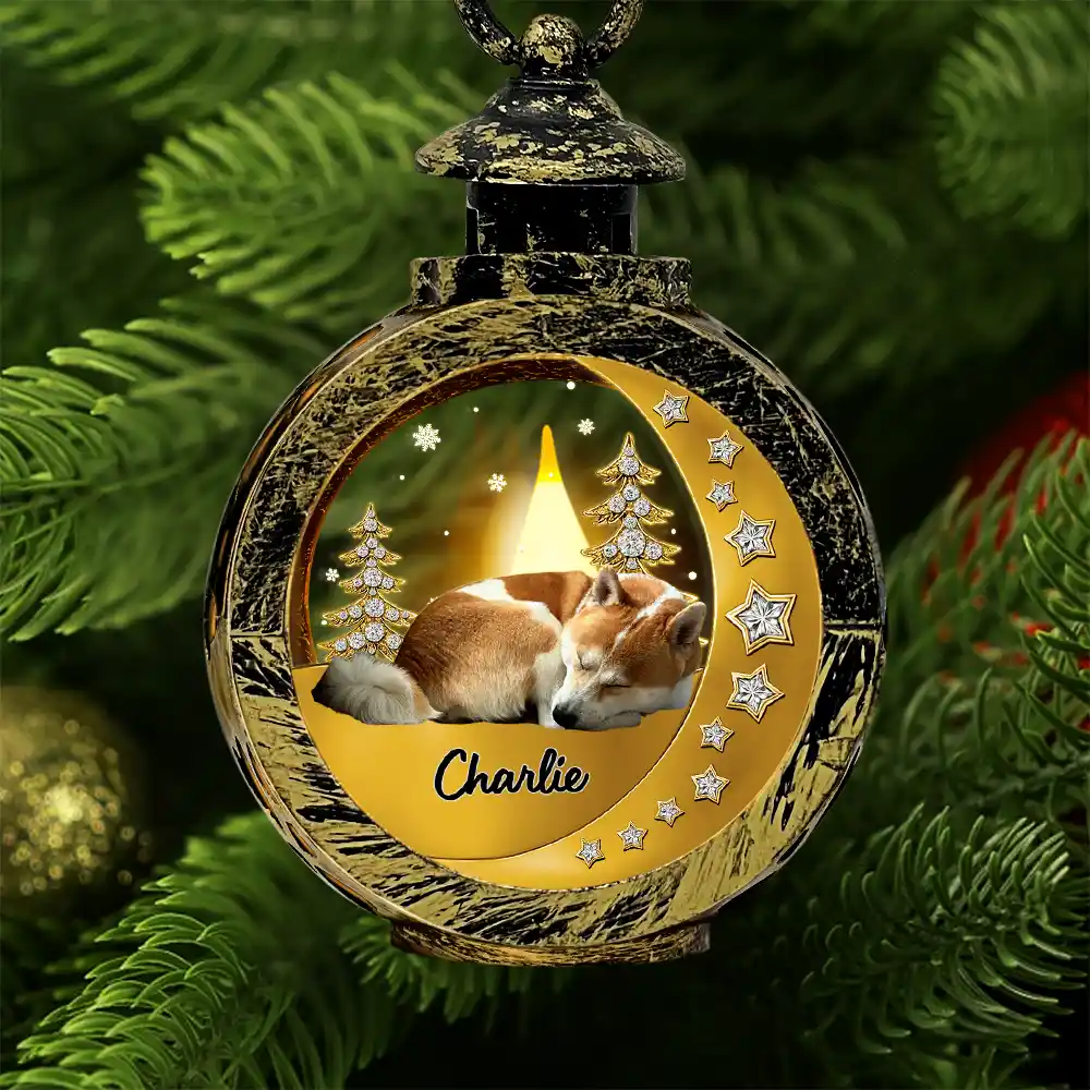3D Effect Dog Lying On The Moon Printed Gemstones Art - Personalized Candlelight Lantern Ornament - Image 2