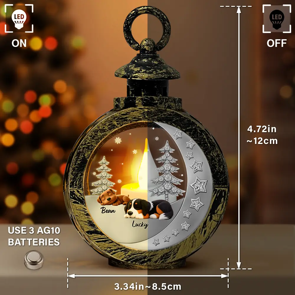 3D Effect Dog Lying On The Moon Printed Gemstones Art - Personalized Candlelight Lantern Ornament - Image 3