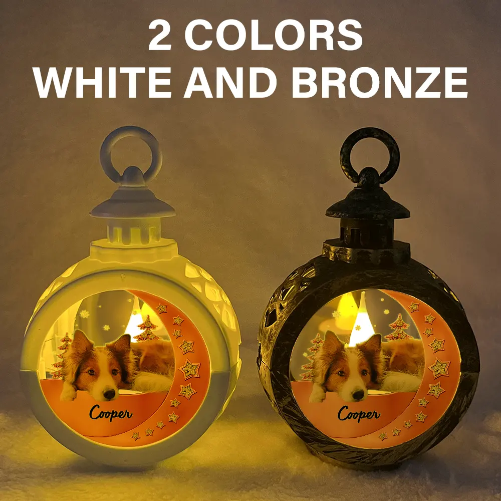 3D Effect Dog Lying On The Moon Printed Gemstones Art - Personalized Candlelight Lantern Ornament - Image 5