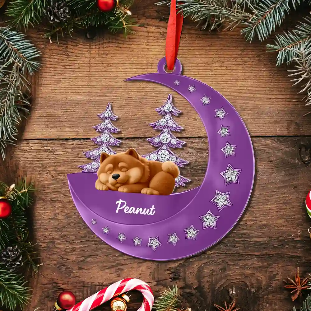 3D Effect Dog Lying On The Moon Printed Gemstones Art - Personalized Metal Ornament - Image 5