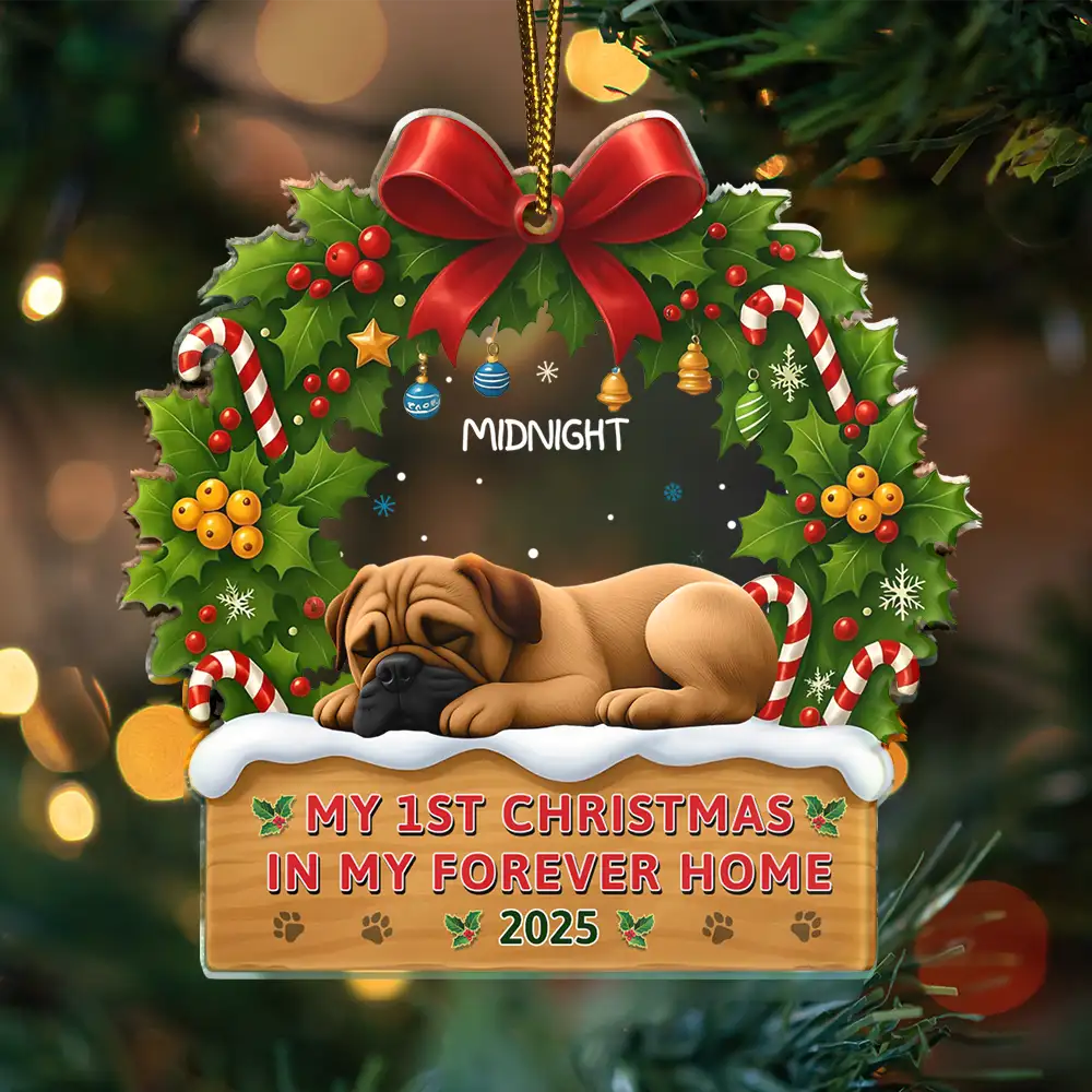 3D Effect Dog My 1st Christmas In My Forever Home - Personalized Custom Shaped Acrylic Ornament - Image 3