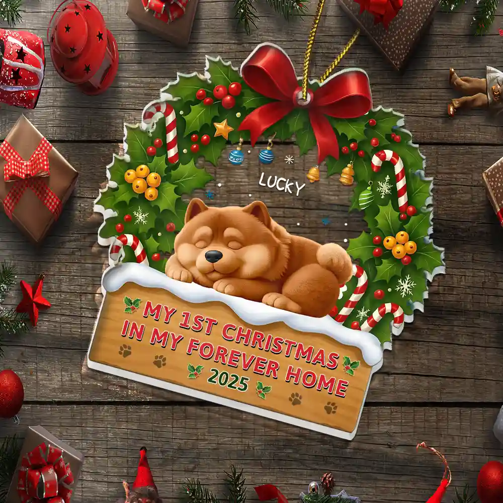 3D Effect Dog My 1st Christmas In My Forever Home - Personalized Custom Shaped Acrylic Ornament - Image 5