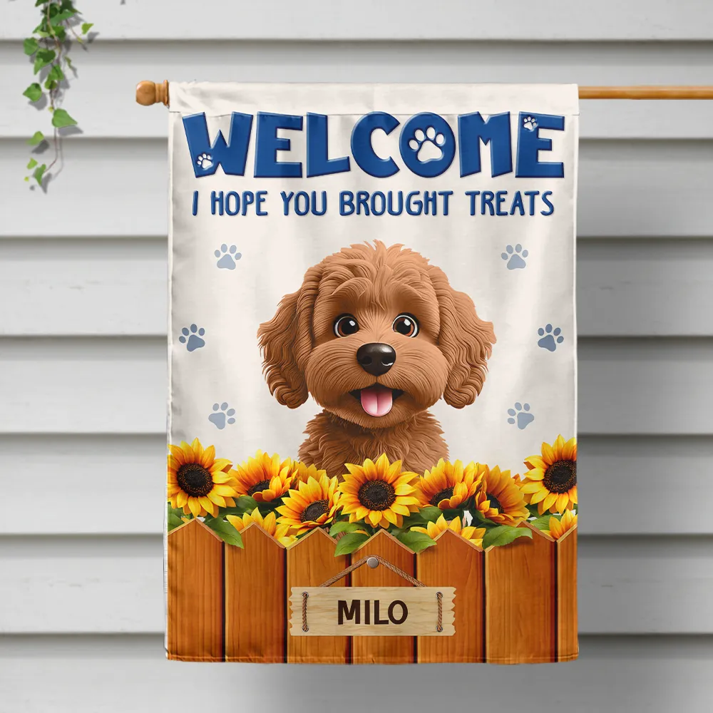 3D Effect Dogs Cats Welcome Hope You Brought Treats - Personalized Flag - Image 2