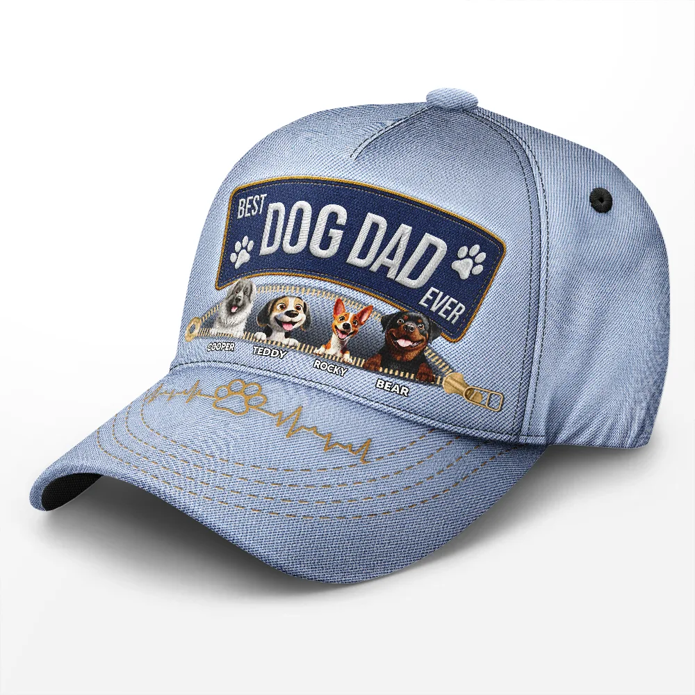 3D Effect Dogs Zippered Denim Jean Printed Hat - Personalized Classic Cap - Image 2