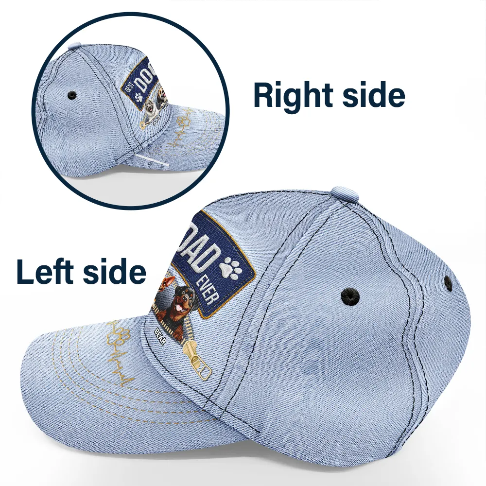3D Effect Dogs Zippered Denim Jean Printed Hat - Personalized Classic Cap - Image 3