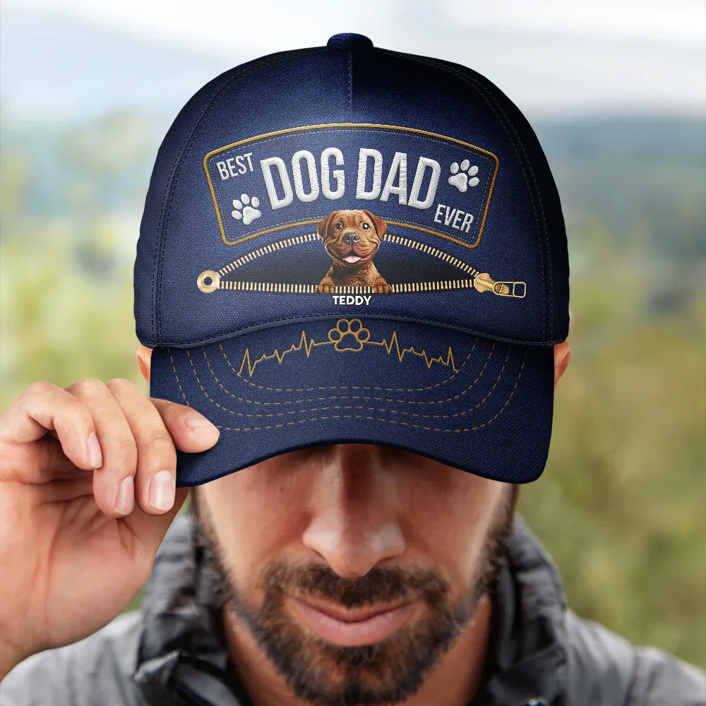 3D Effect Dogs Zippered Denim Jean Printed Hat - Personalized Classic Cap - Image 4