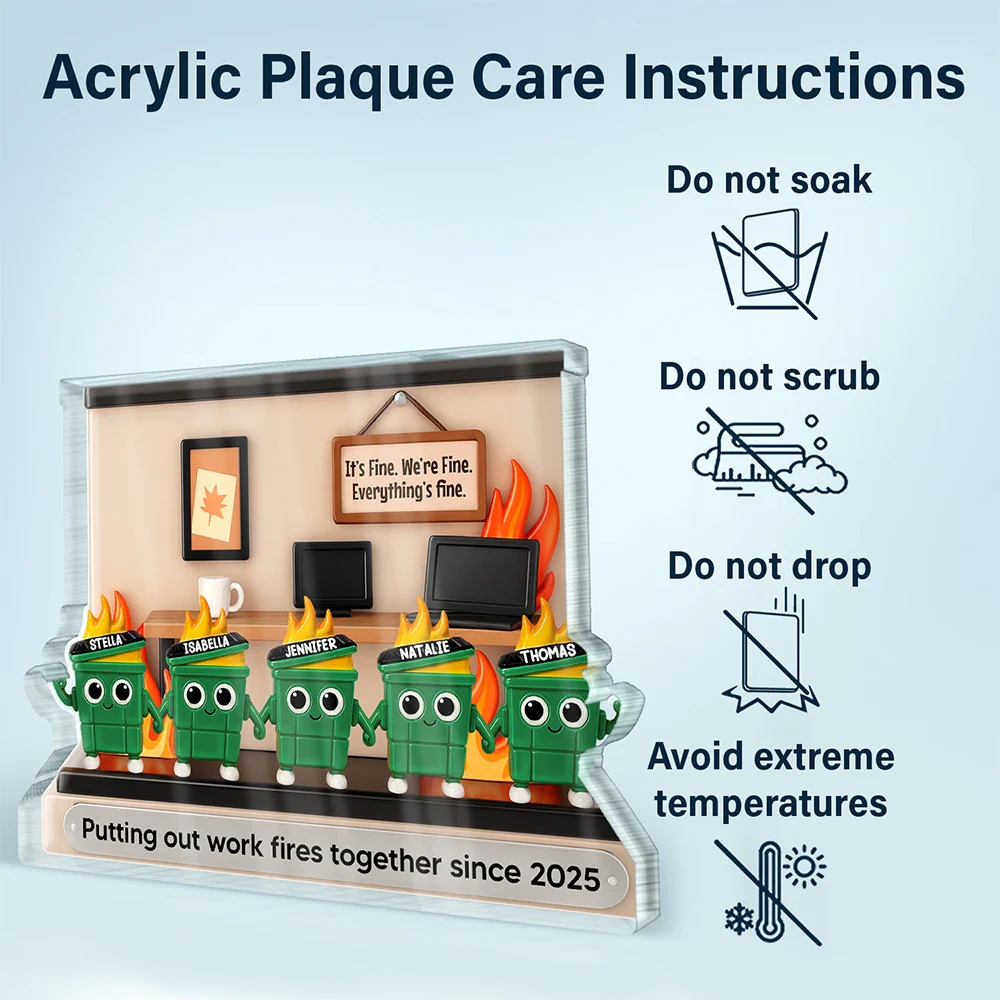 3D Effect Dumpster Fires Putting Out Work Fires Together - Personalized Custom Shaped Acrylic Plaque - Image 6