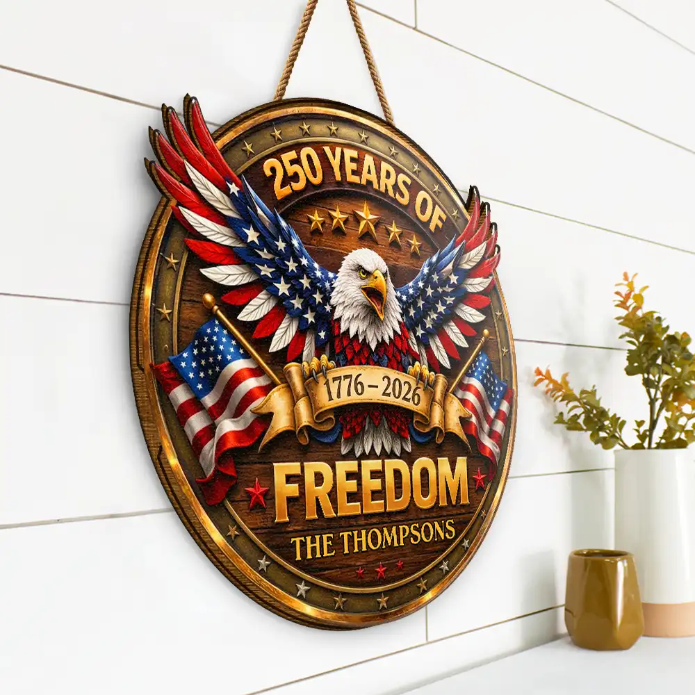 3D Effect Eagle America 250 Years Of Freedom - Personalized Custom Shaped Wood Sign - Image 2