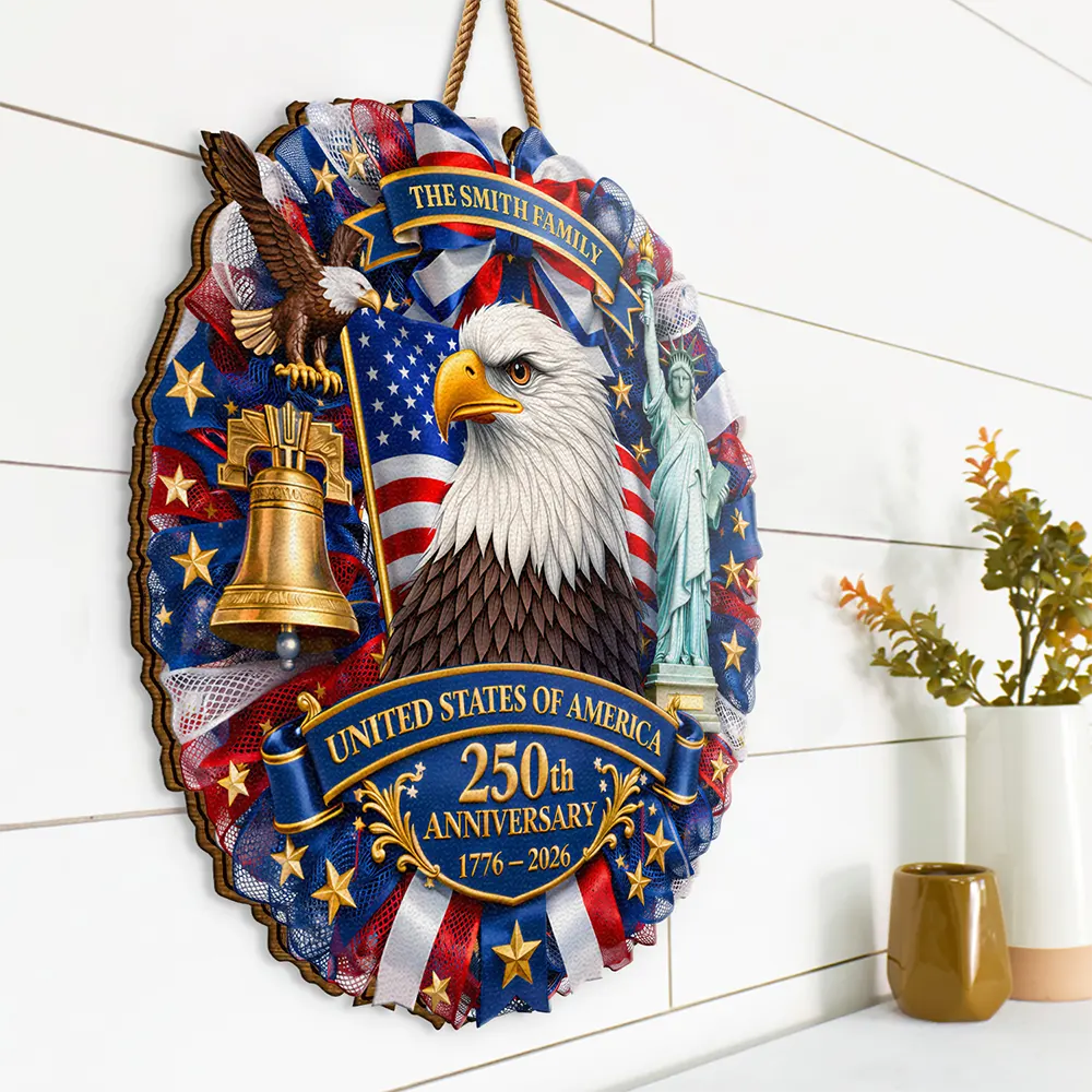 3D Effect Eagle Wreath 250th Anniversary - Personalized Custom Shaped Wood Sign - Image 2