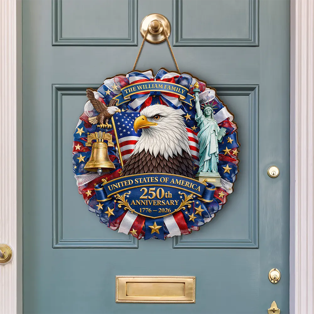 3D Effect Eagle Wreath 250th Anniversary - Personalized Custom Shaped Wood Sign - Image 3