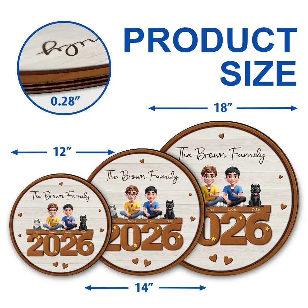 3D Effect Family And Dog Cat - Personalized Custom Shaped Wood Sign - Image 5