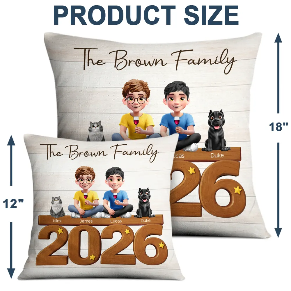 3D Effect Family And Dog Cat - Personalized Pillow - Image 4