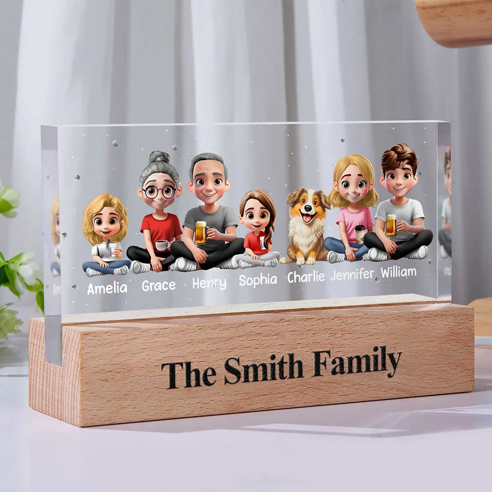 3D Effect Family Couple Sibling Dog Cat - Personalized Rectangle LED Light - Image 2