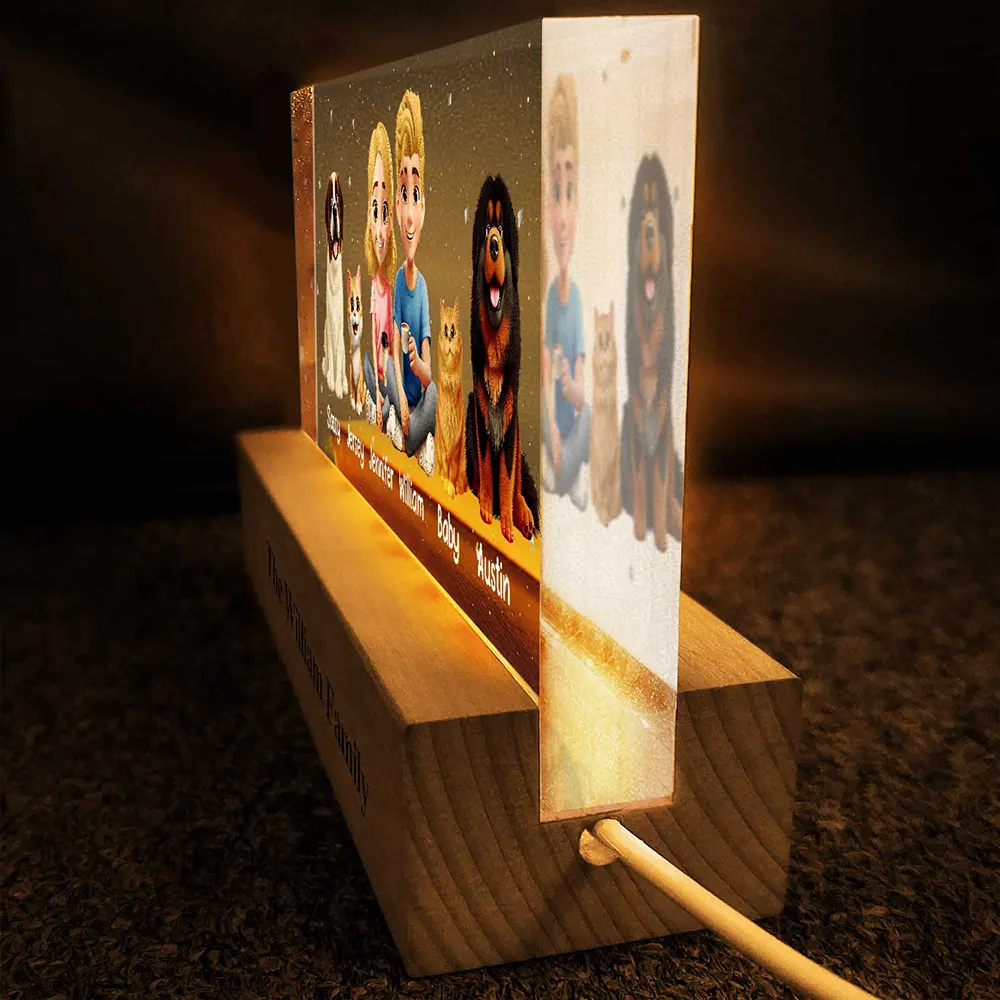 3D Effect Family Couple Sibling Dog Cat - Personalized Rectangle LED Light - Image 4