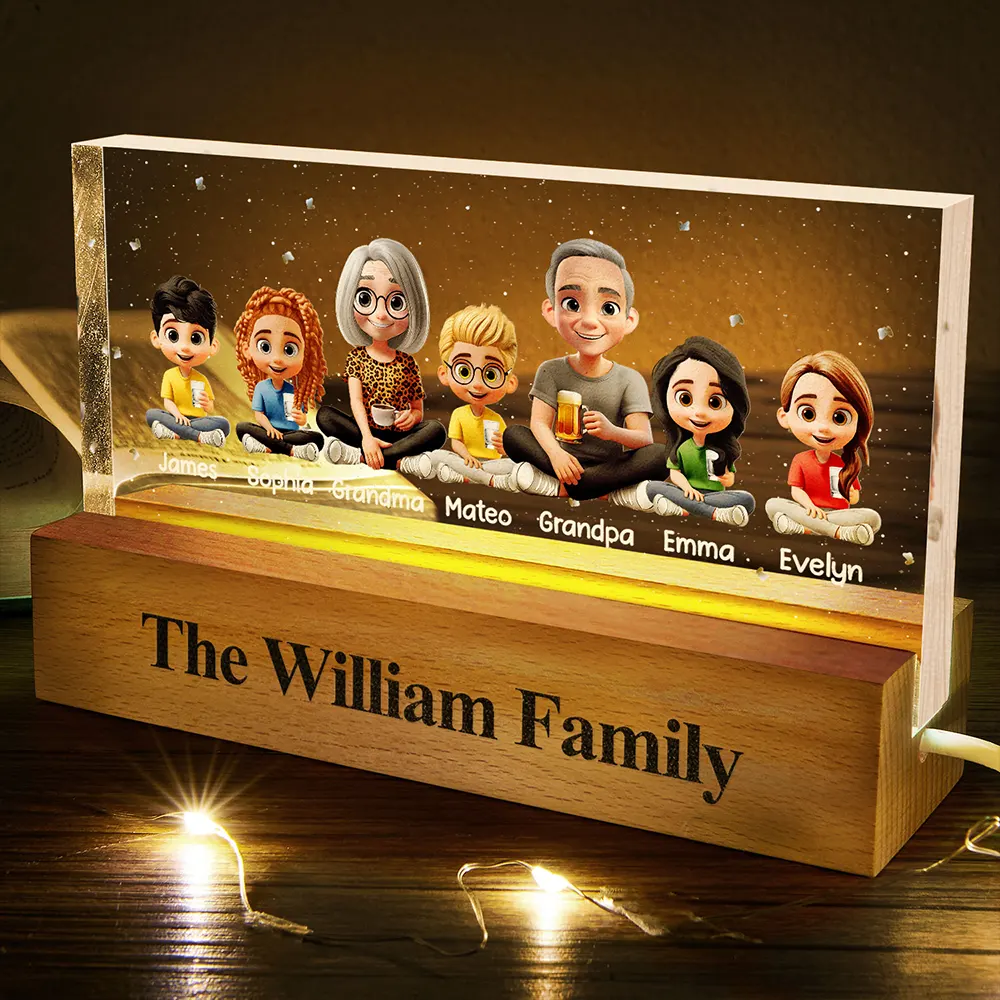 3D Effect Family Couple Sibling Dog Cat - Personalized Rectangle LED Light - Image 5