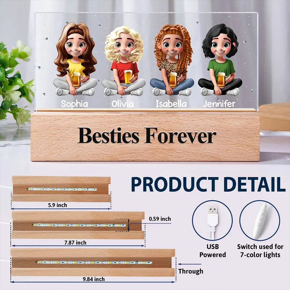 3D Effect Family Couple Sibling Dog Cat - Personalized Rectangle LED Light - Image 6