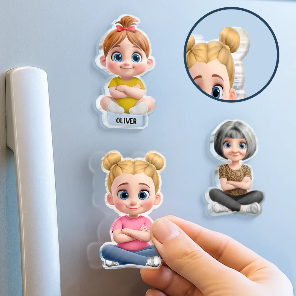 3D Effect Family Member Cross Arm - Personalized Acrylic Fridge Magnet - Image 3