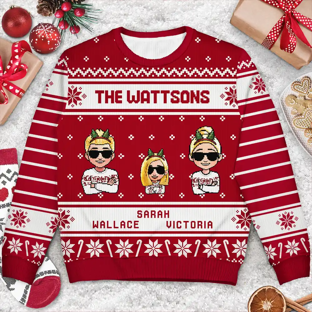 3D Effect Family - Personalized Unisex Ugly Sweater - Image 3