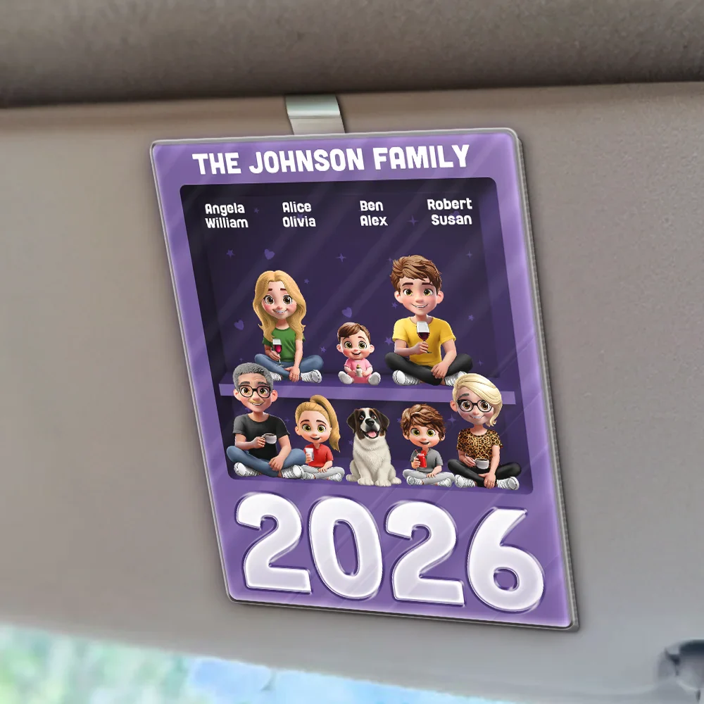 3D Effect Family Sitting Together - Personalized Custom Shaped Acrylic Car Visor Clip - Image 2