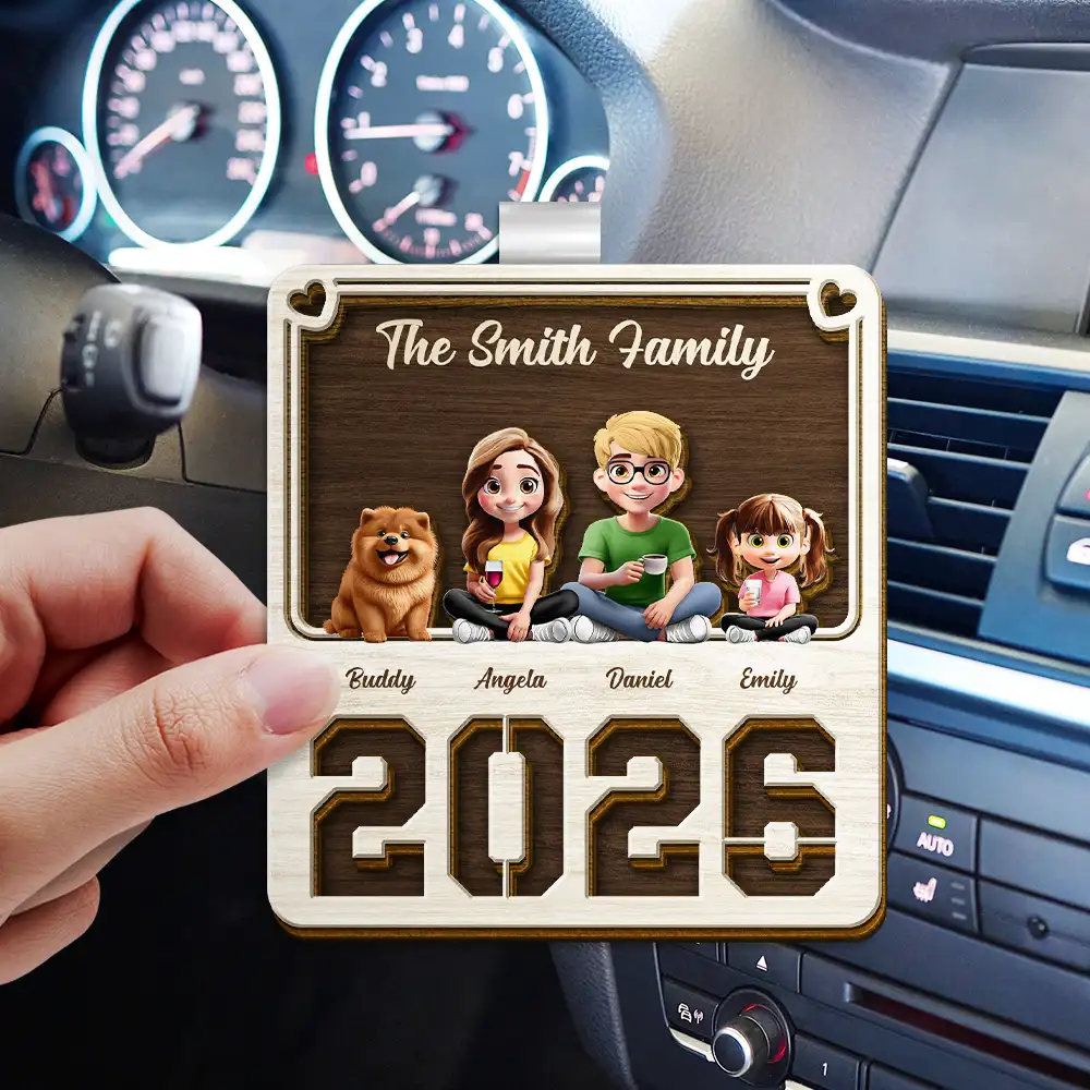 3D Effect Family Sitting Together - Personalized Custom Shaped Car Visor Clip - Image 3
