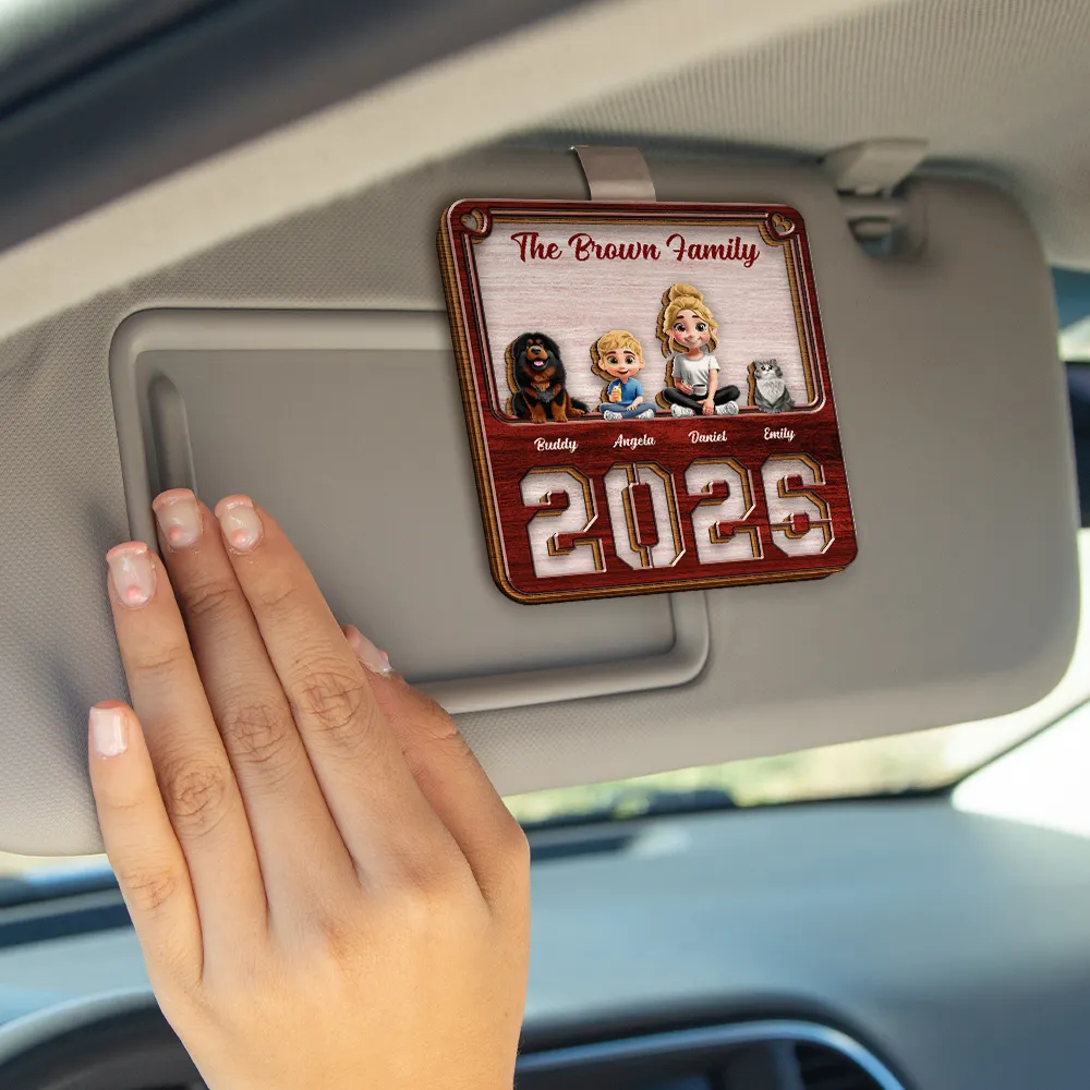 3D Effect Family Sitting Together - Personalized Custom Shaped Car Visor Clip - Image 4